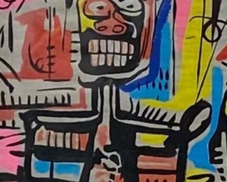 Basquait painting on vintage paper, framed