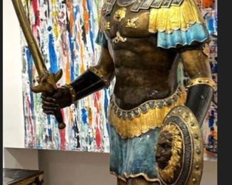 10 feet tall solid bronze signed Roman Soldier, pair