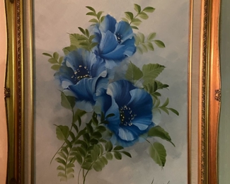 gold frame, blue flower painting