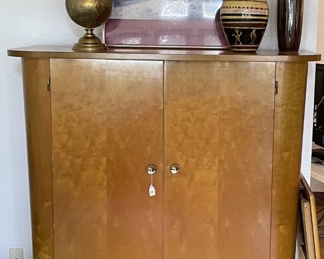 Brass eagle, Mid Century Modern birch cabinet - great for bar.