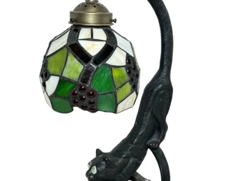 Vintage Stained Glass Cat Lamp