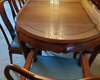 Seats 12; Glass Top Covers the Entire Table!  Welcome to a Thanksgiving Family Dinner or to a Spectacular Boardroom.  This is a pre-sale item,  Call!  Price for table, chairs (with snap on cushion), glass, $1,200.
