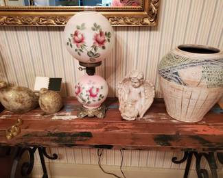 Wood table top with Iron Base.