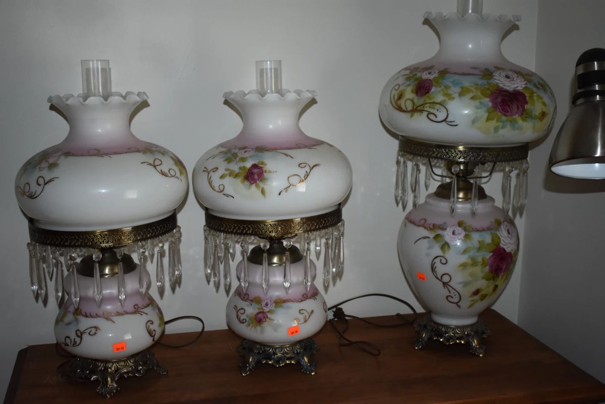 Gorgeous Gone With The Wind hand painted Lamps with Crystal Prisms