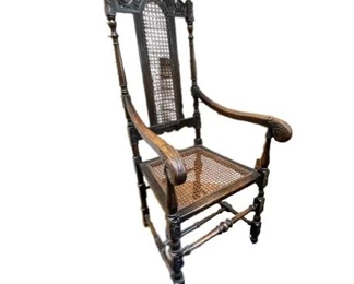 Lot 003
Early 20th C. Cane Back and Seat Carved Arm Chairs (4)