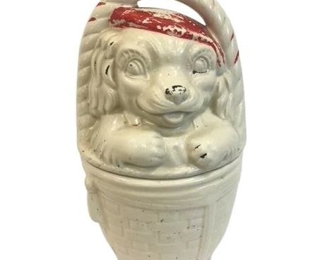 Lot 086 1 Bid(s)
Dog in a Basket Vintage American Bisque Cookie Jar'