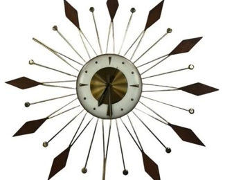Lot 096 15 Bid(s)
MCM Vintage Welby Sunburst Wall Clock Brass & Teak Wood Made in Germany