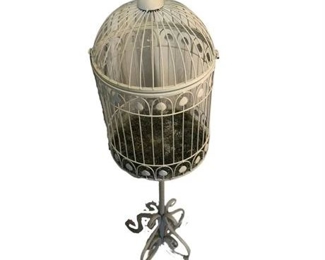 Lot 125 4 Bid(s)
Ornate Vintage Off White Wrought Iron Bird Cage and Stand
