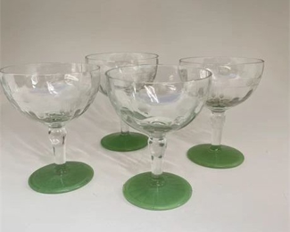 Lot 156- 2 Bid(s)
Tiffin Etched Crystal and Green Base Champagne Coupes