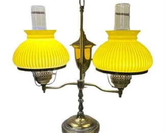 Lot 171- 5 Bid(s)
Double Student Brass Lamp Yellow Cased Shades
