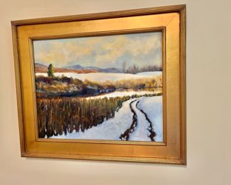 Woodard oil signed and framed winter scene 