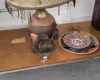 Multi elephant  bronze vienna lamp with brass shade