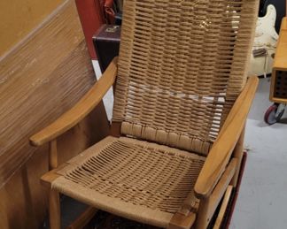 Mid-century wood and woven rocker