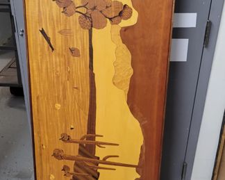 Large signed inlaid wood artwork