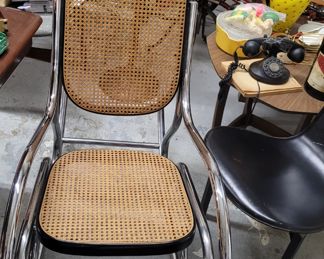 Mid-century chrome and  caned rocking chair