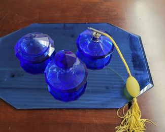 Antique Czechoslovakian cobalt dresser set excellent condition 