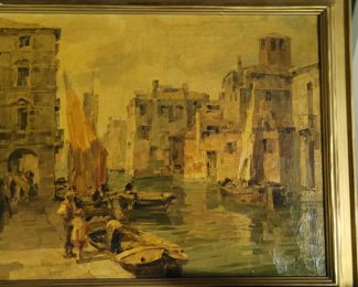 Large signed original antique oil painting 