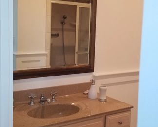 Bath vanity, mirror & light