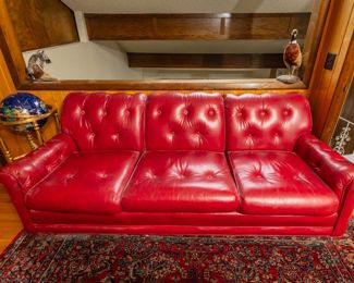 Midcentury modern red leather sofa (MCM)