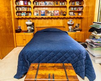Hope chest, birdseye maple headboard