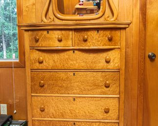 Birdseye maple high boy with mirror