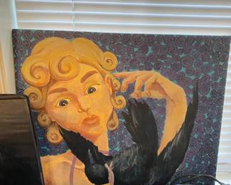 Oil Painting of Woman Holding Crow