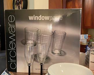 Circleware - Windowpane Design Glasses - Set in Box, Pair of Onyx Black Stemmed Wine Glasses