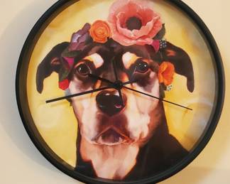 Dog Themed Clock - "Luna Kahlo" by Darcy Goedecke
