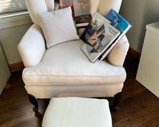 White Channel Style Tufted Arm Chair & Ottoman 