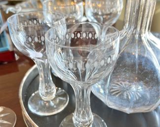 Set of 4 Hollow Stem Etched Champagne Glass