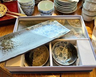 Pottery Sushi Plates and Dipping Bowls (Boxed Set)
