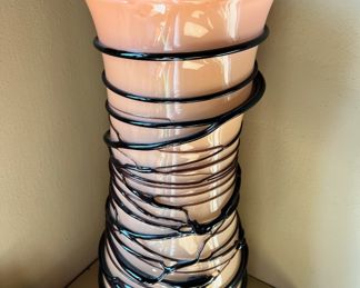 Coral & Brown Blown Glass Vase - 8" L x 8" W x 21" H