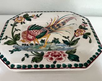 Hand Painted Floral Bird Design Platter Made in Portugal - Anfora Agueda
