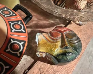 Signed Kosta Bona Glass Art Paperweight - Engman Face