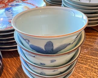 Set of 5 Blue Floral Design Rice Bowls