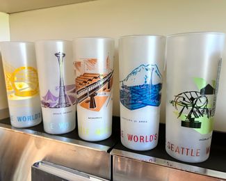 Set of 5 1962 Seattle World's Fair Frosted Tall Glasses
