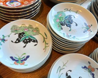 Set of Chinese Butterfly Design Porcelain Plates

