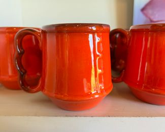 1960 Metlox Poppytrail Red Rooster - Set of 13 Mugs, 1 Honey Pot
