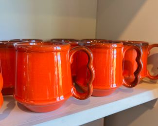 1960 Metlox Poppytrail Red Rooster - Set of 13 Mugs, 1 Honey Pot
