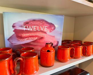 1960 Metlox Poppytrail Red Rooster - Set of 13 Mugs, 1 Honey Pot
