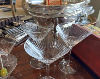 Set of 3 Etched Stripe Martini Glasses