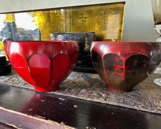 Two Black and Red Lacquer Soup Bowls