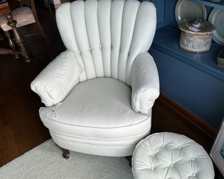 White Channel Style Tufted Arm Chair & Ottoman