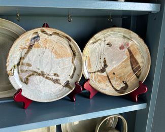 Two Brown Scale Multiglazed Pottery Plates