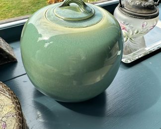 Green Ceramic Pottery Lidded Jar