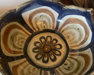 Blue, Brown and White Pottery Lotus Bowl
