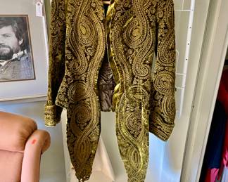 Green/Gold and Black Paisley Print Victorian Jacquard Jacket