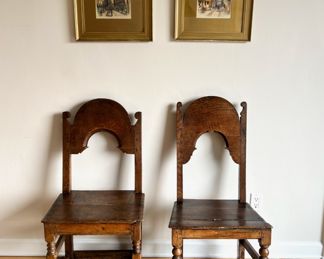 Pair of 18th Century English Oak Harley Quinn Chairs