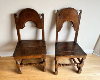 Pair of 18th Century English Oak Harley Quinn Chairs