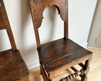 Pair of 18th Century English Oak Harley Quinn Chairs